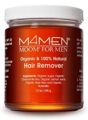 MOOM Organic Hair Removal Sugar Wax for Men with Aloe Vera &amp; Chamomile - Soft Wax for Sensitive Skin &amp; Men Hair - Perfect for Back, Chest, Eyebrow &amp; Body - 12 oz Jar (Waxing Strips NOT Included)