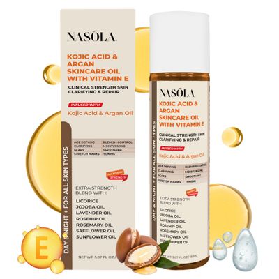Nasola Kojic Acid Argan Skincare Bio Pure Oil with Vitamin E Face &amp; Body Moisturizer Serum for Scars &amp; Stretch Marks
