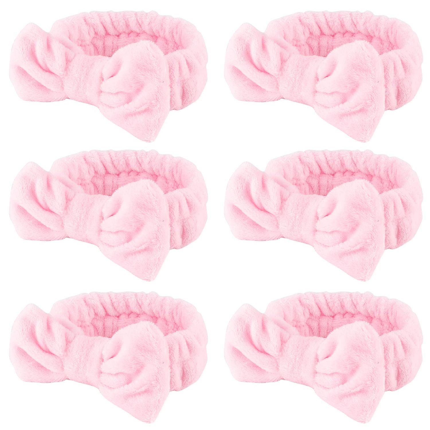 WHAVEL Hairband, 6 Count Pink Spa Headband for Washing Face, Soft Microfiber Bow Headbands, Facial Headband for Skincare, Makeup Headband for Women