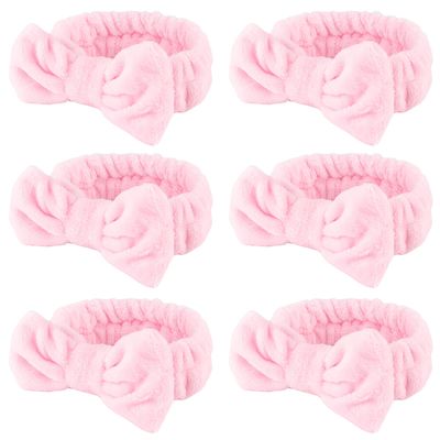 WHAVEL Hairband, 6 Count Pink Spa Headband for Washing Face, Soft Microfiber Bow Headbands, Facial Headband for Skincare, Makeup Headband for Women