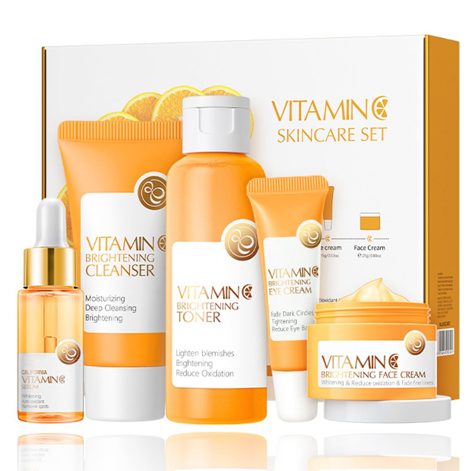 Vitamin C Skincare Set, 5 In 1 Skincare Gift Set With Cleanser, Toner, Face Serum, Face &amp; Eye Cream, Skin Care Products For Teenage Girls, Lasting Moisturizing Travel Skincare Set For Women Girls