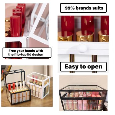 Krdrgey Glass Lipsticks Organizer, 8.9Inch x 5Inch x 5Inch Clear with Divider Included, Skin Care, Perfume, Mascara, Lip Gloss, Sample, Life Supply Holder with Lid (black, large)