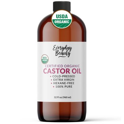 Organic Castor Oil - 100% Pure Certified USDA Organic, Cold Pressed &amp; Hexane-Free, For Eyelashes, Eyebrows, Hair, Skin &amp; Wellness Packs - 32 Fl Oz