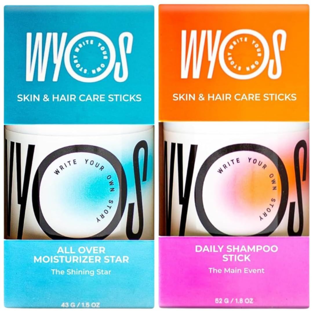 WYOS All Over Moisturizer &amp; Shampoo Stick Stocking Stuffer Bundle | Travel Size, Leak Free, Vegan, Cruelty Free, Sulfate Free, Portable, Paraben Free, Sulfate Free