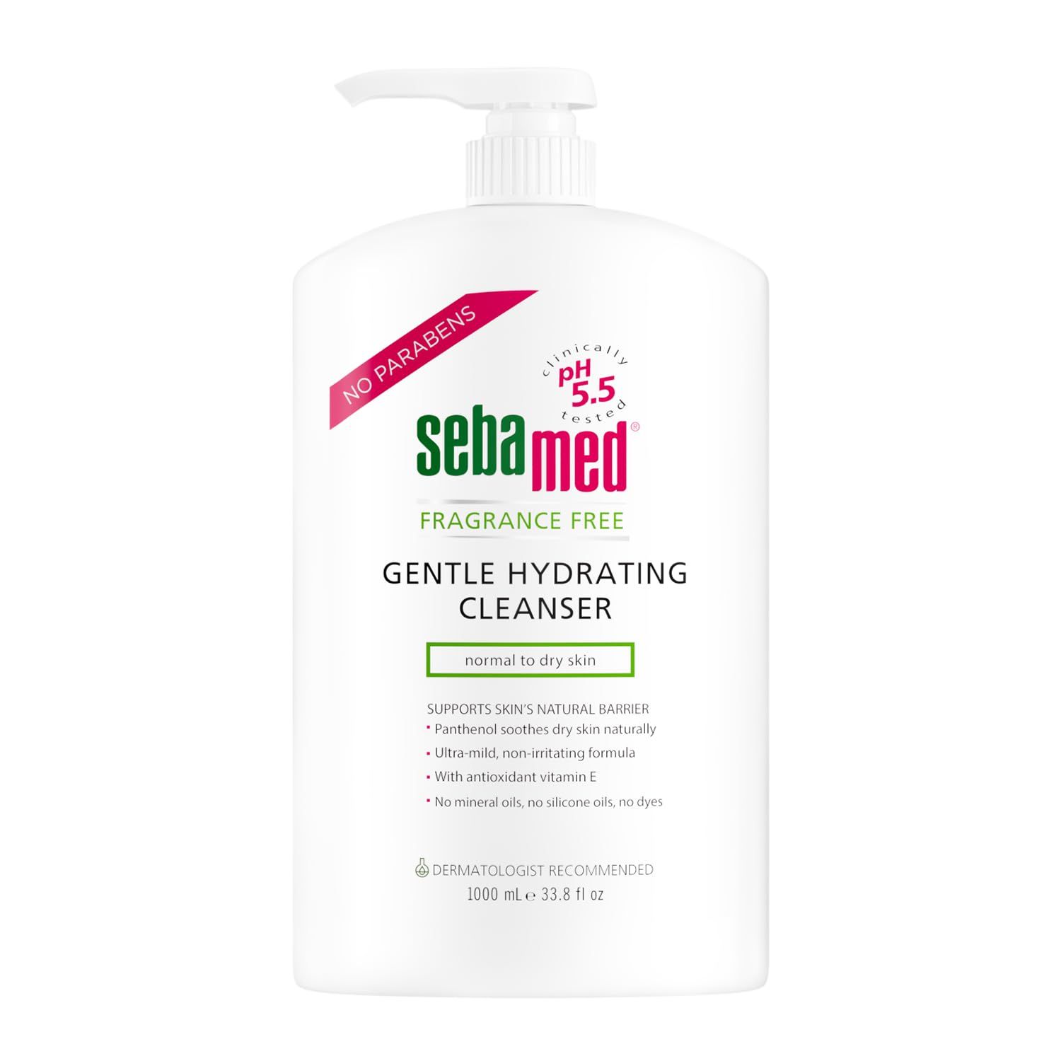 Sebamed Fragrance-Free Gentle Face and Body Hydrating Cleanser pH 5.5 Dermatologist Recommended Ultra Mild Formula for Normal To Dry Sensitive Skin 33.8 Fluid Ounces (1 Liter)