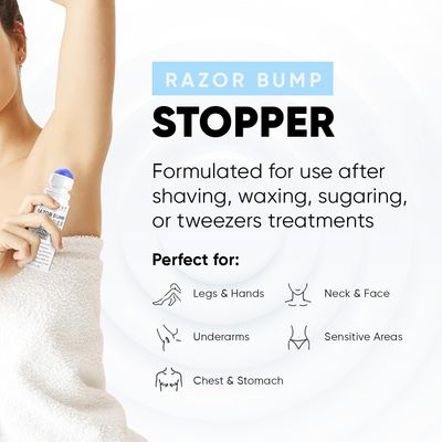 Razor Bump Stopper Solution for Ingrown Hair Skin Care Treatment for Face, Neck, Bikini Area, Legs and Underarm Area After Shave Serum Roll-On for Men and Women With Salicylic Acid, Glycolic Acid