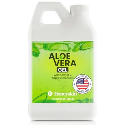 Organic 100% Aloe Vera Gel for Face &amp; Body with Manuka Honey - A Fresh Aloe Vera Plant, No Powder - Sunburn Relief - Aloe Vera Gel for Hair (1 Gallon)