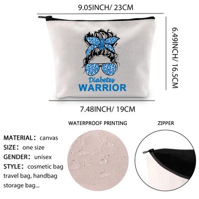 XYANFA Diabetic Gift Diabetes Warrior Gift Diabetes Awareness Gift Makeup Bag Medical Diabetic Makeup Bag Zipper Pouch (WARRIOR)