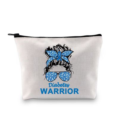XYANFA Diabetic Gift Diabetes Warrior Gift Diabetes Awareness Gift Makeup Bag Medical Diabetic Makeup Bag Zipper Pouch (WARRIOR)
