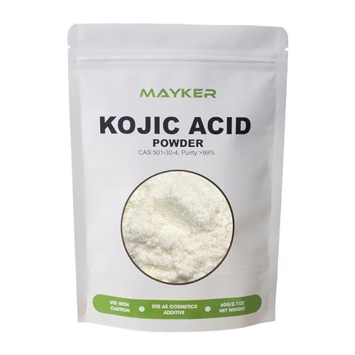 MAYKER Pure Kojic Acid Powder 2.1oz (60gram), Skin Whitening Lightening, Natural and Organic, High Purity 99.9%, Diminishes the Appearance of Dark Spots, Freckles &amp; Scars, for DIY Soaps, Creams