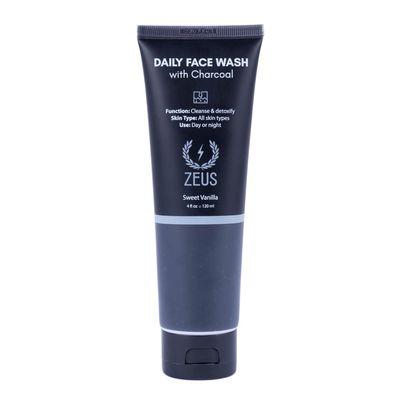 ZEUS Charcoal Face Wash for Men, Deep Cleaning Skin Facial Wash, Daily Exfoliating &amp; Detoxifying Cleanser for All Skin Types (Made in USA) 4 fl. oz.