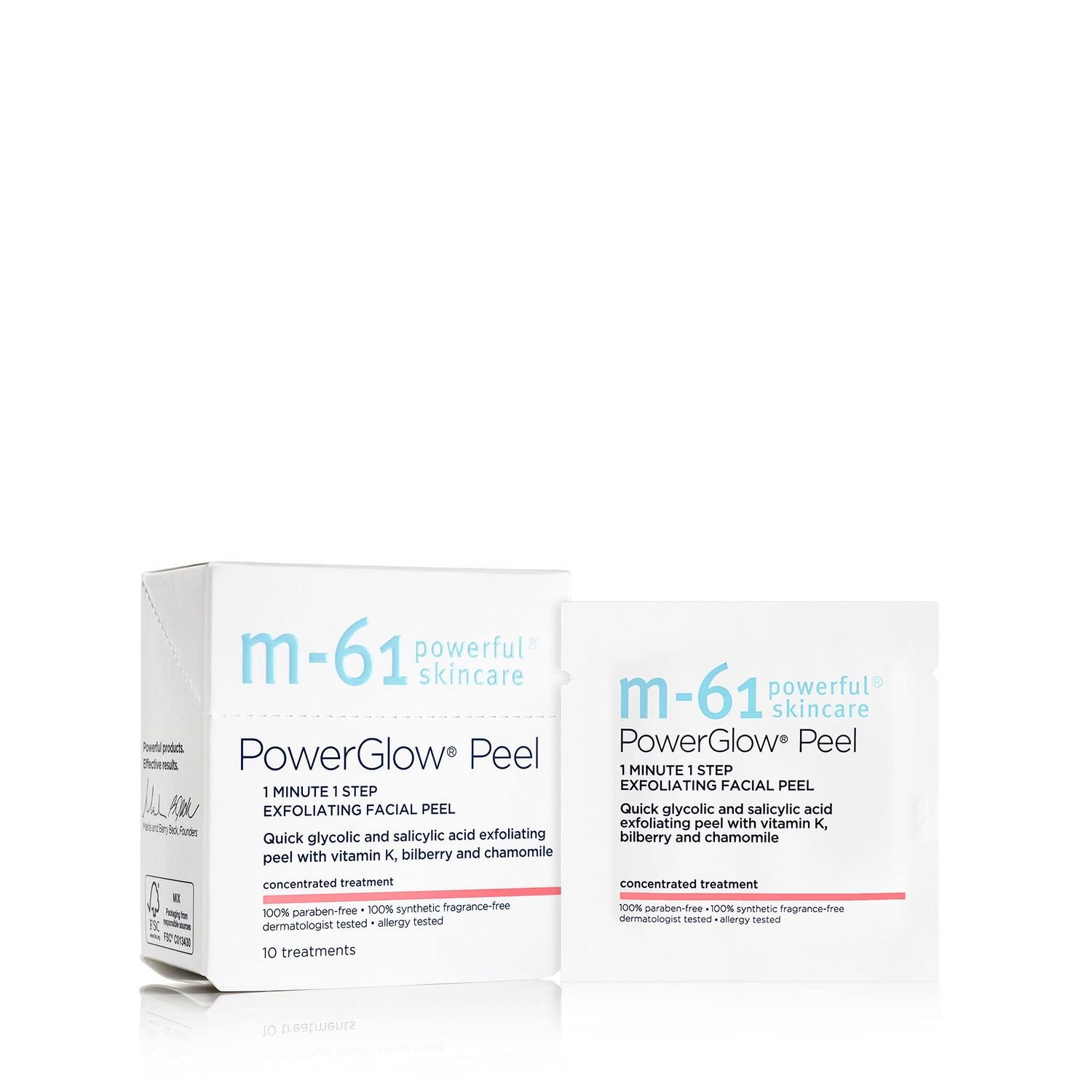 M-61 PowerGlow Peel- 10 Treatments- 1-minute, 1-step exfoliating glow peel with glycolic, vitamin K &amp; chamomile