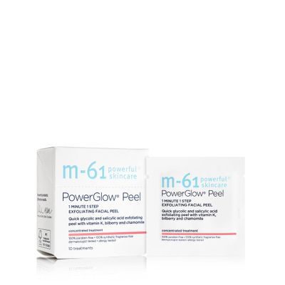 M-61 PowerGlow Peel- 10 Treatments- 1-minute, 1-step exfoliating glow peel with glycolic, vitamin K &amp; chamomile