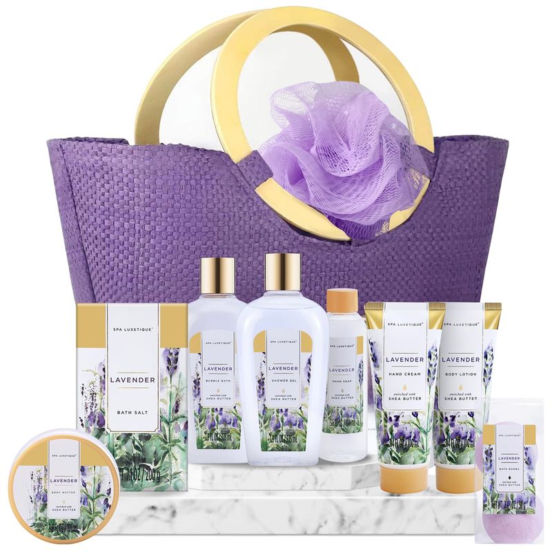 Spa Luxetique Gift Baskets for Women, Spa Gifts for Women-10pcs Lavender Gift Sets with Body Lotion, Bubble Bath, Relaxing Bath Sets for Women, Christmas Gifts for Women, Mothers Day Gifts for Mom