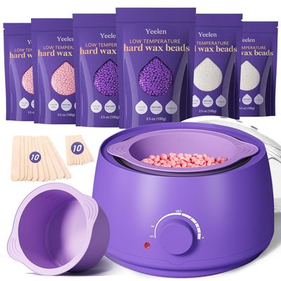 Home Bikini Waxing Kit for Women: for Face Lip Sensitive Skin Brazilian Leg Body Wax Kit for Hair Removal All Skin Types - with 6 Packs Wax Beads Warmer Silicone Pot