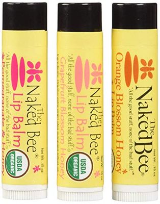 The Naked Bee Lip Balm in Orange Blossom Honey, Grapefruit Blossom Honey, and Pomegranate &amp; Honey, 0.15 oz, 3 Pack