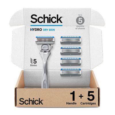 Schick Hydro Dry Skin Razor, 1 Razor Handle and 5 Cartridges | Razors for Men, 5 Blade Razor Men, Mens Razors for Shaving, Razor Blades for Men, 1 Handle with 5 Razor Blades Refills