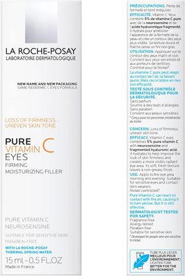 La Roche-Posay Redermic C Pure Vitamin C Eye Cream with Hyaluronic Acid to Reduce Wrinkles for Anti-Aging Effect, 0.5 Fl Oz (Pack of 1)