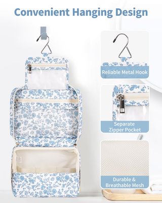 Narwey Hanging Travel Toiletry Bag Cosmetic Make up Organizer for Women Waterproof (Little Blue Flower)