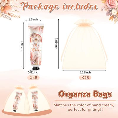 Swiffen 48 Sets Baby Shower Hand Cream Bulk Baby Shower Favors Bridal Shower Hand Cream Thank You Hand Cream for Guests Travel Size Hand Lotion with Organza Bags(Boho Rainbow)