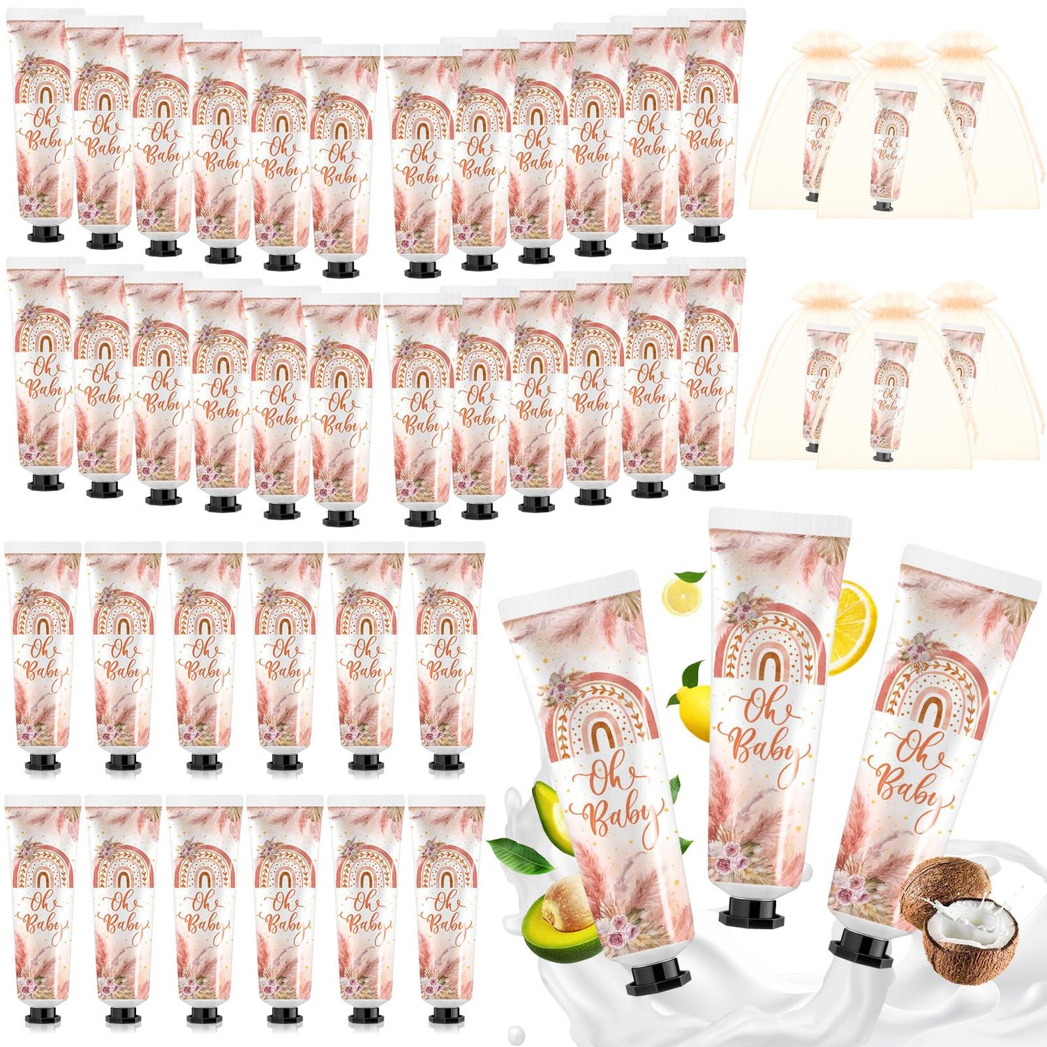 Swiffen 48 Sets Baby Shower Hand Cream Bulk Baby Shower Favors Bridal Shower Hand Cream Thank You Hand Cream for Guests Travel Size Hand Lotion with Organza Bags(Boho Rainbow)