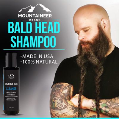 Mountaineer Brand Bald Head Care Gifts For Bald Men | All Natural 3 Step Daily Skin Care for Healthy Scalp &amp; Face | Exfoliate Scrub | Cleanse Wash | Shine Away PH Balance