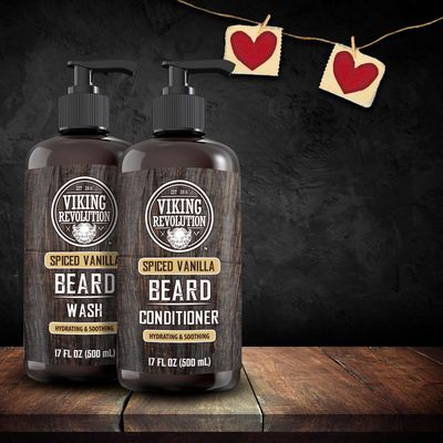 Viking Revolution Beard Wash and Beard Conditioner for Men with Argan Oil and Jojoba Oil - Beard Softener and Strengthener Beard Care Beard Shampoo and Conditioner with Beard Oil (17oz Spiced Vanilla)