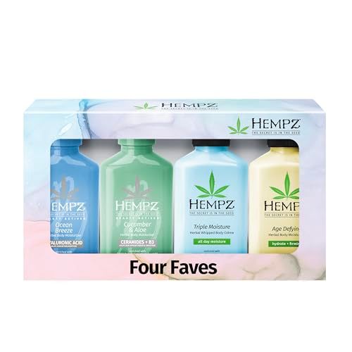 Hempz Fresh Four - Hydrating Body &amp; Hand Lotion (4-Pack), Travel Size 2.25 Oz Each - Perfect for On-the-Go Moisturizer For Women, Featuring 4 Mini Lotions For Travel