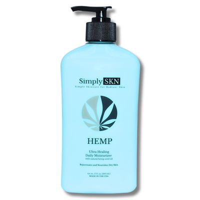 Simply SKN Ultra Healing, Daily Moisturizing Hemp Body Lotion with Natural Hemp Seed Oil, Shea Butter and Jojoba Oil, Floral and Citrus Scent, 17 fl. oz, Made in USA