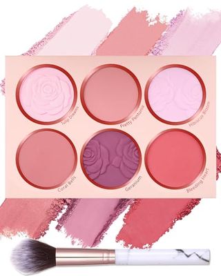 Matte Face Blush Palette Kit with Brush-6 Colors Pink Purple Silky Mineral Blendable Blusher Contour Powder for Cheeks,Longlasting Facial Beauty Cosmetic Christmas Makeup Gift for Women Girl-Set 01