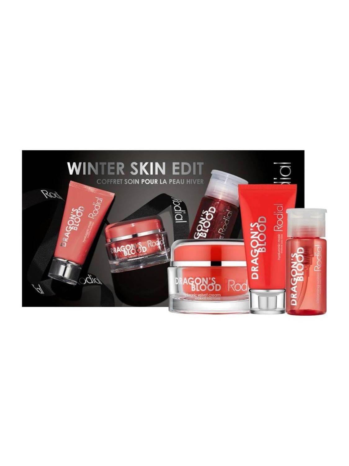 Rodial Winter Skin Edit: Dragons Blood Micellar Cleansing Water DLX, Dragons Blood Hyaluronic Mask, Dragons Blood Hyaluronic Velvet Cream