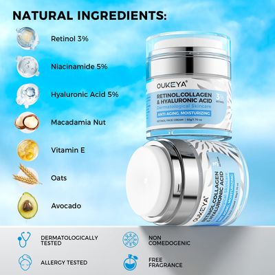 OUKEYA Retinol Cream for Face,Wrinkle Cream for Women, Anti-Aging Face Moisturizer, Neck Firming Cream &amp; Dcollet, Retinol Cream, Moisturizer Face Cream, Day Night Face Cream with 5% Hyaluronic Acid