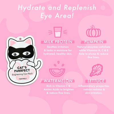 TONYMOLY Cat's Purrfect Brightening Eye Mask, Strengthening Eye Cream, Softens and Hydrates with Milk Protein, 3 ct.