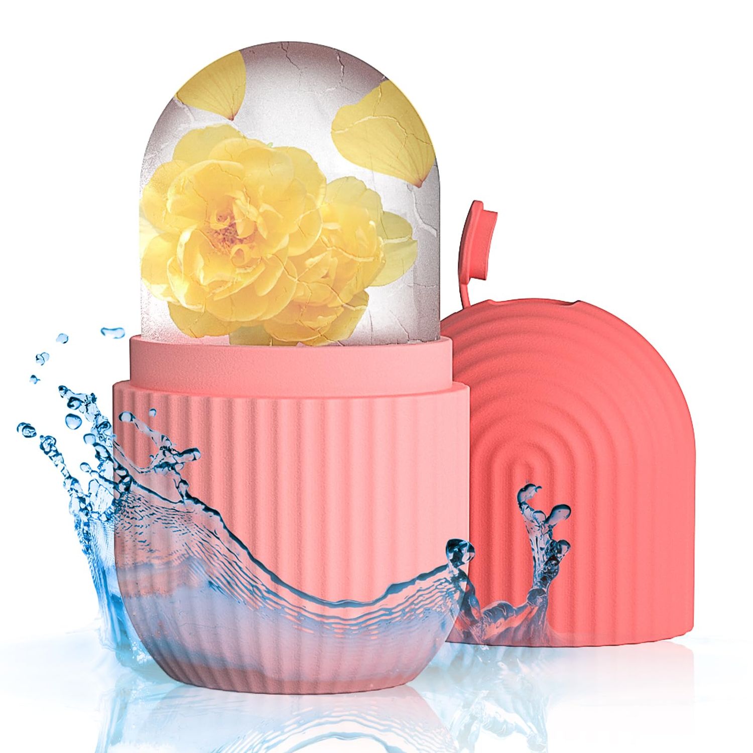 Ice Roller for Face and EyeIce Cube Roller Massager for Skin Women Care Tools, Naturally Conditioning De-Puff Eye Bags, Reduce Migraine Pain Reusable Massage Silicone Ice Mold Pink
