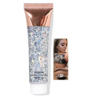 SeleneTenderaes 10 Color Safe for Skin, Easy to Remove Body Glitter Silver Face Hair Self Adhesive Gel Festival Accessories Cosmetic Glitter Chunky Sequins Glitters for Eye Nails Rave 23g