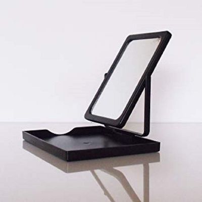 Mary Kay New Black Foldable Travel Mirror with Stand &amp; Vinyl Zippered Bag Case