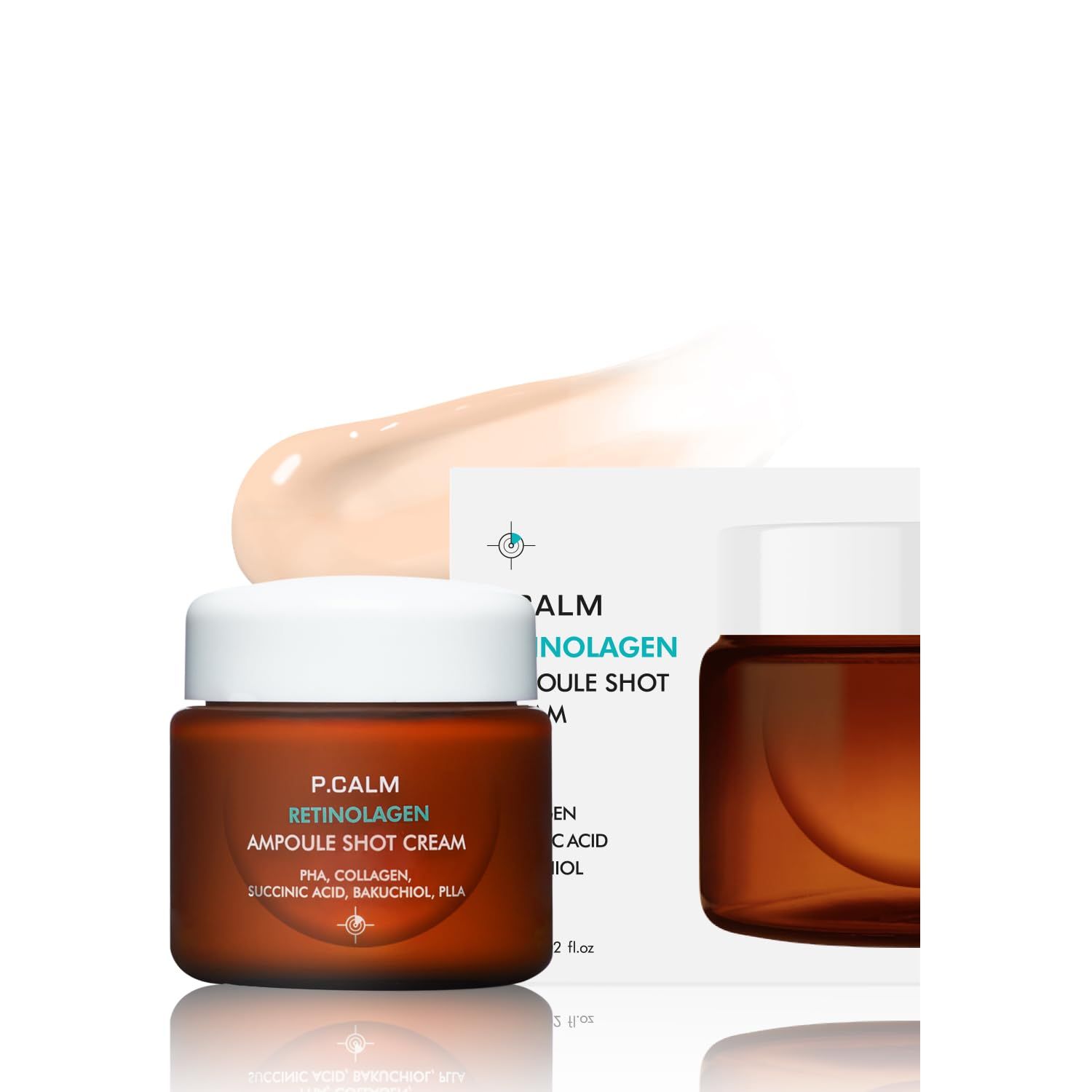 P.CALM Retinolagen Ampoule Shot Cream 60ml | Vegan Pore Tightening Facial Moiturizer with Retinol, Vegan Collagen, PHA, Bakuchiol for Sensitive Skin | Korean Skincare