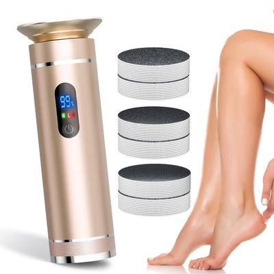 Ranrose Electric Feet Callus Remover: Rechargeable Electric Foot File with LCD Display Electronic Foot File Pedicure Tools,Feet Care for Dead Skin,60 Sandpaper Discs (Gold)
