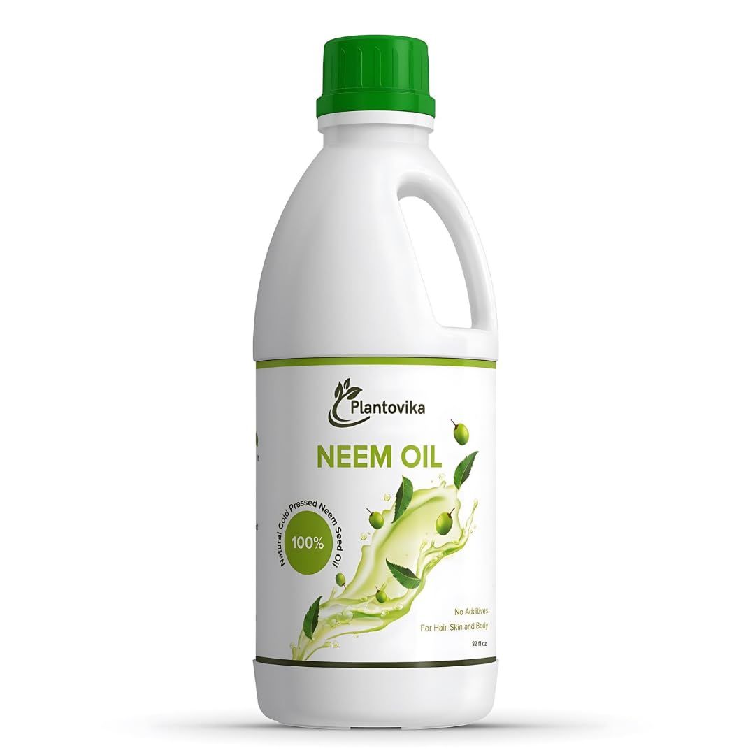Plantovika Neem Oil, 100% Pure and Cold Pressed, for Skin, Hair, Body, Plants, and Dogs (32, Ounces)