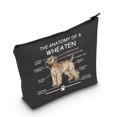 LEVLO Funny Wheaten Terrier Lovers Gifts The Anatomy of A Wheaten Clever Minds Cosmetic Bags Wheaten Veterinary Mom Travel Toiletry Bags (Wheaten+BLACK)