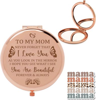 MIRACLE PRINTS Compact Mirror - Travel Essentials, Teen Girl Gifts Trendy Stuff - I Love You Mom Makeup Mirror, Elegant Magnifying Vanity Mirror for Women