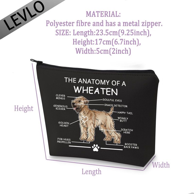 LEVLO Funny Wheaten Terrier Lovers Gifts The Anatomy of A Wheaten Clever Minds Cosmetic Bags Wheaten Veterinary Mom Travel Toiletry Bags (Wheaten+BLACK)