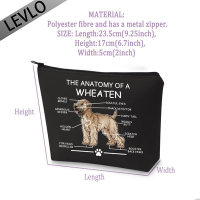 LEVLO Funny Wheaten Terrier Lovers Gifts The Anatomy of A Wheaten Clever Minds Cosmetic Bags Wheaten Veterinary Mom Travel Toiletry Bags (Wheaten+BLACK)