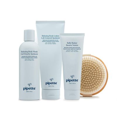 Pipette To Mama Gift Set - 4-Piece Moisturizing Kit with Dry Brush, for Dry Skin, Coconut &amp; Orange Scented