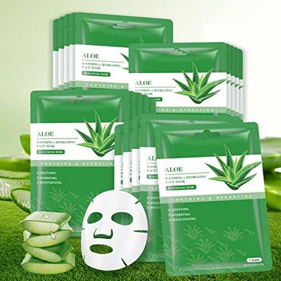 YAFUSIPE Face Masks Skincare Sheet Mask Aloe Vera Sheets Mask, Hydrating Face Masks Soothing Facial Mask for All SkinTypes Sun Care, Facial Masks for Women Skin Care Sheet Masks for Face Pack of 10