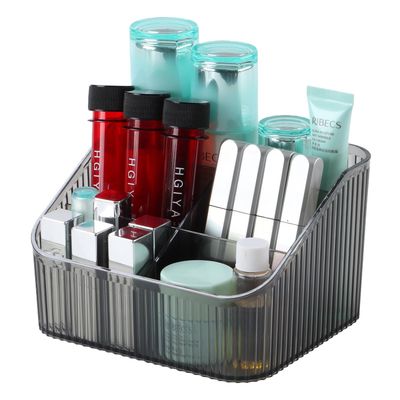 OSteed Black Makeup Brush Holder Organizer for Vanity, Bathroom Countertop Organizer 5 Cups, Toiletry Organizer, Storage &amp; Display for Skincare, Perfume, Hairbrush, Sunglasses &amp; Desk Accessories