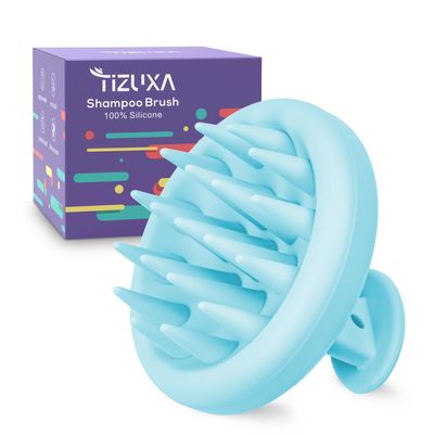 Tizuxa Silicone Scalp Massager Shampoo Brush for Hair Growth Head Care Brush Full Silicone Scalp Scrubber for Scalp Exfoliator Hair Massager and Shower Washing Hair - Blue