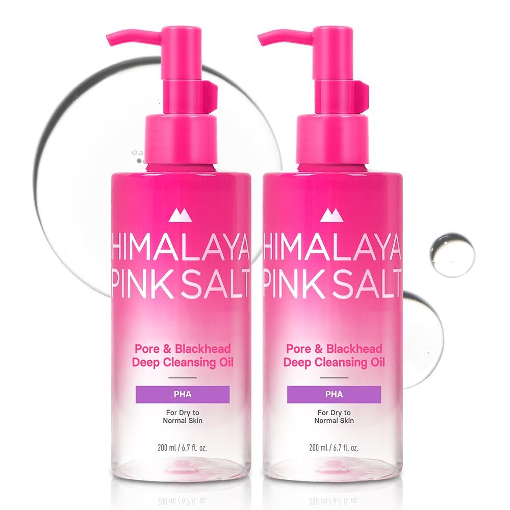 HIMALAYA PINKSALT Pore &amp; Blackhead Deep Cleansing Oil PHA, 6.7 fl oz 2 Pack - Gentle Hydrating Oil Cleanser for Dry, Sensitive Skin, Low pH Makeup Blackhead Remover