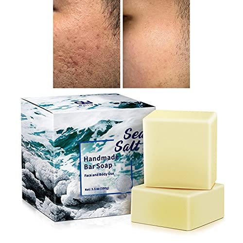 ONIYEA 2 PK Sea Salt Soap 3.5 Oz Each, Exfoliating Acne Deeply Clean Problem Skin, Natural Goat&#39;s Milk, All Skin Types, Face Wash Body Wash Skincare, Women Men Gift
