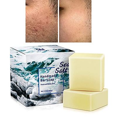 ONIYEA 2 PK Sea Salt Soap 3.5 Oz Each, Exfoliating Acne Deeply Clean Problem Skin, Natural Goat&#39;s Milk, All Skin Types, Face Wash Body Wash Skincare, Women Men Gift
